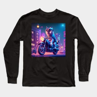 Night Ride Dog Biker - fantasy art Long Sleeve T-Shirt